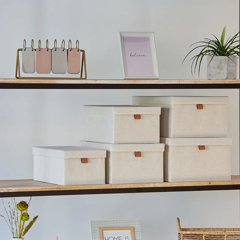 PREMIUM Aufbewahrungsboxen mit Deckel Beige - Set 5 Stk.