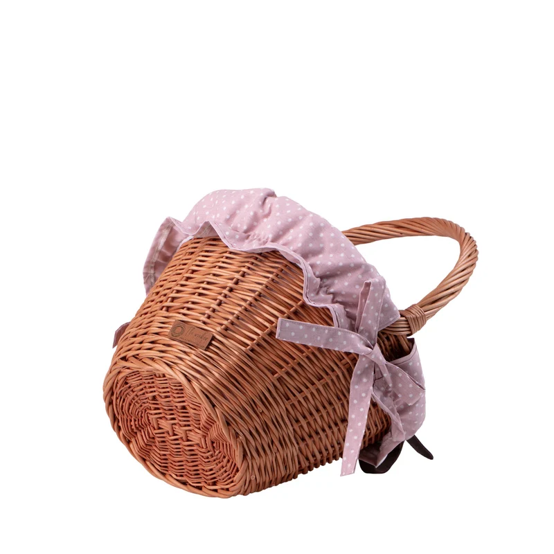 Paulus wicker bike basket with pink trim, leather straps and handle TheWickerStories