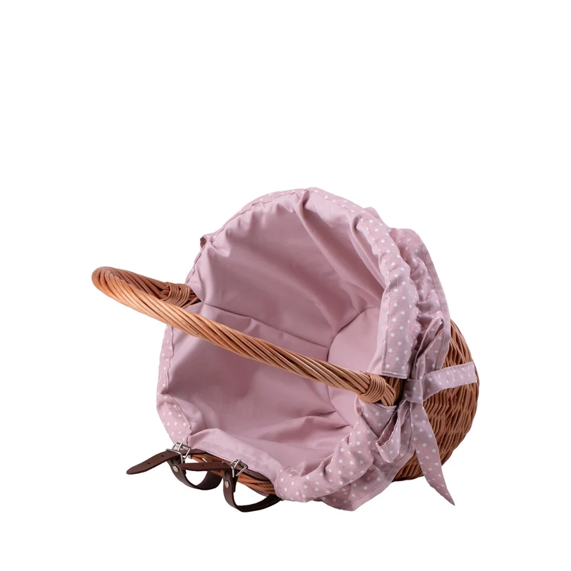 Paulus wicker bike basket with pink trim, leather straps and handle TheWickerStories