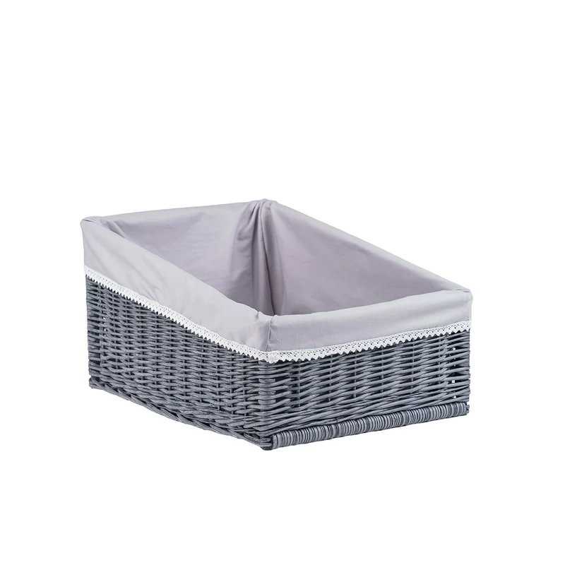 Bawiran wicker display basket for bread with gray trim TheWickerStories