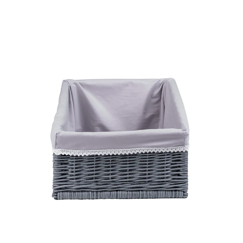 Bawiran wicker display basket for bread with gray trim TheWickerStories