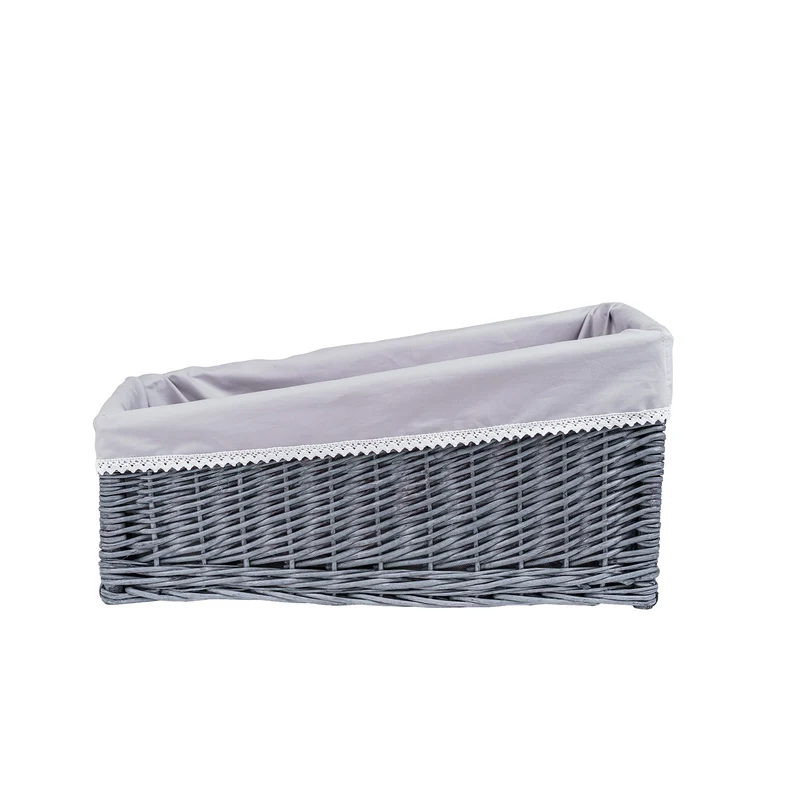 Bawiran wicker display basket for bread with gray trim TheWickerStories