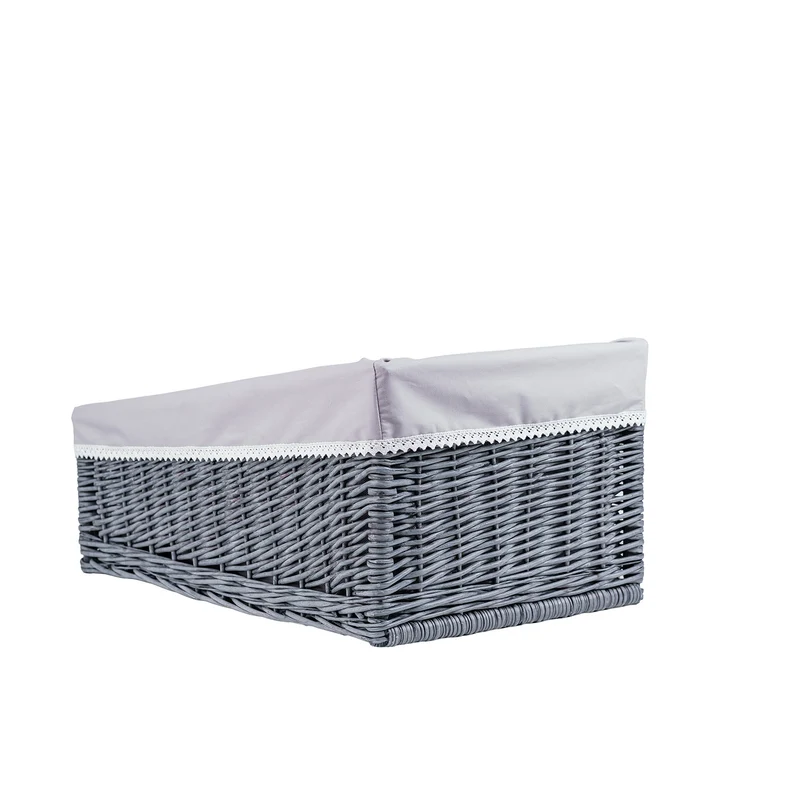 Bawiran wicker display basket for bread with gray trim TheWickerStories