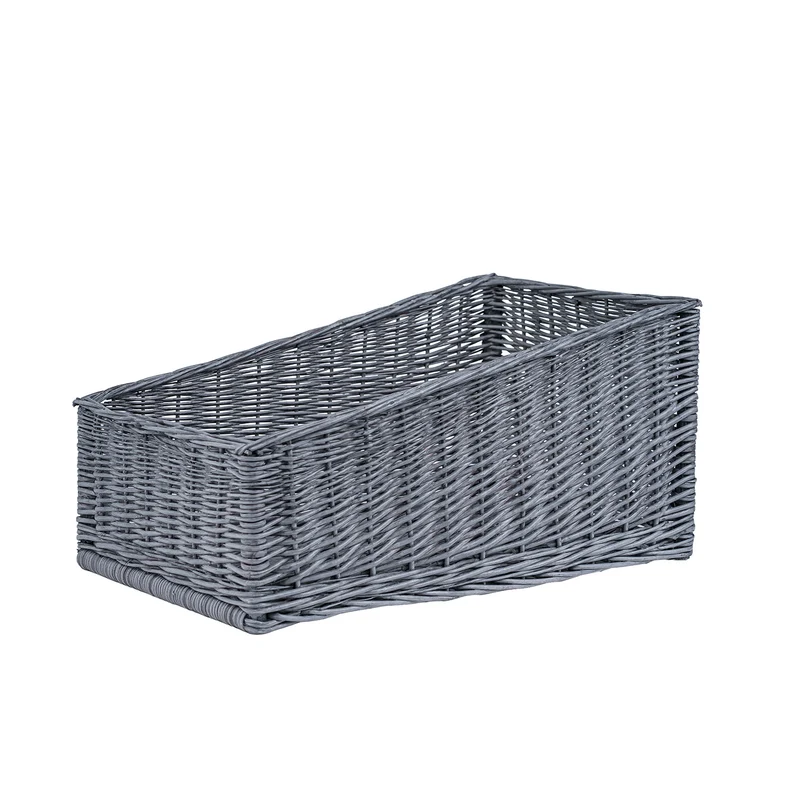 Bawiran wicker display basket for bread with gray trim TheWickerStories