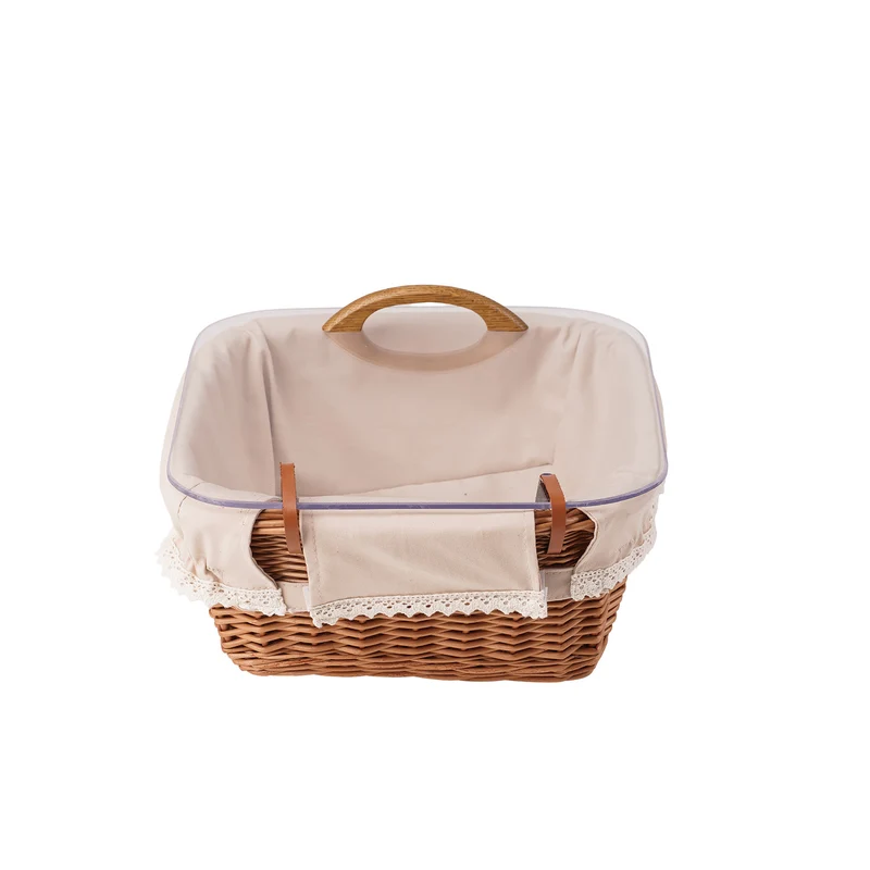 Laro wicker bread basket with beige trim for display TheWickerStories