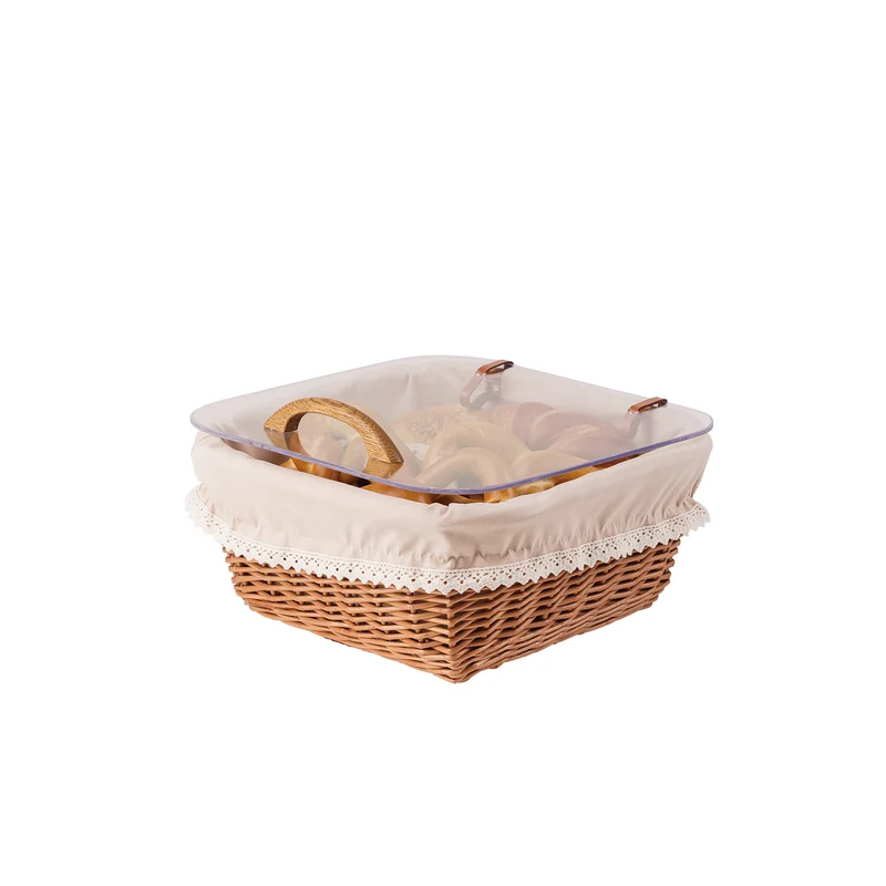 Laro wicker bread basket for display with beige trim and transparent lid – set of 2 TheWickerStories