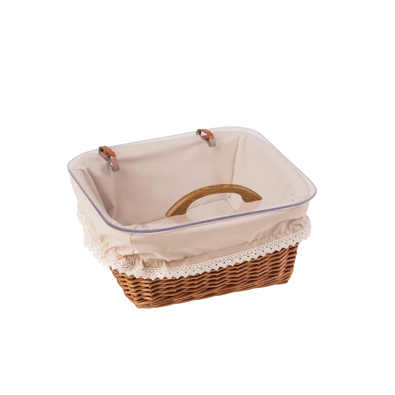 Laro wicker bread basket for display with beige trim and transparent lid – set of 2 TheWickerStories