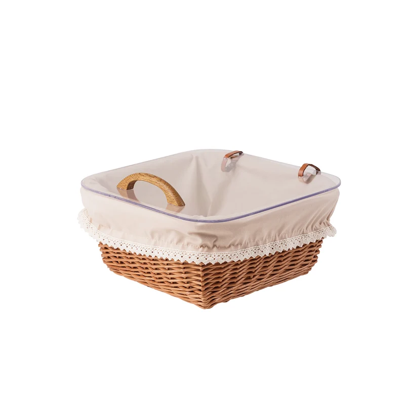 Laro wicker bread basket for display with beige trim and transparent lid – set of 2 TheWickerStories