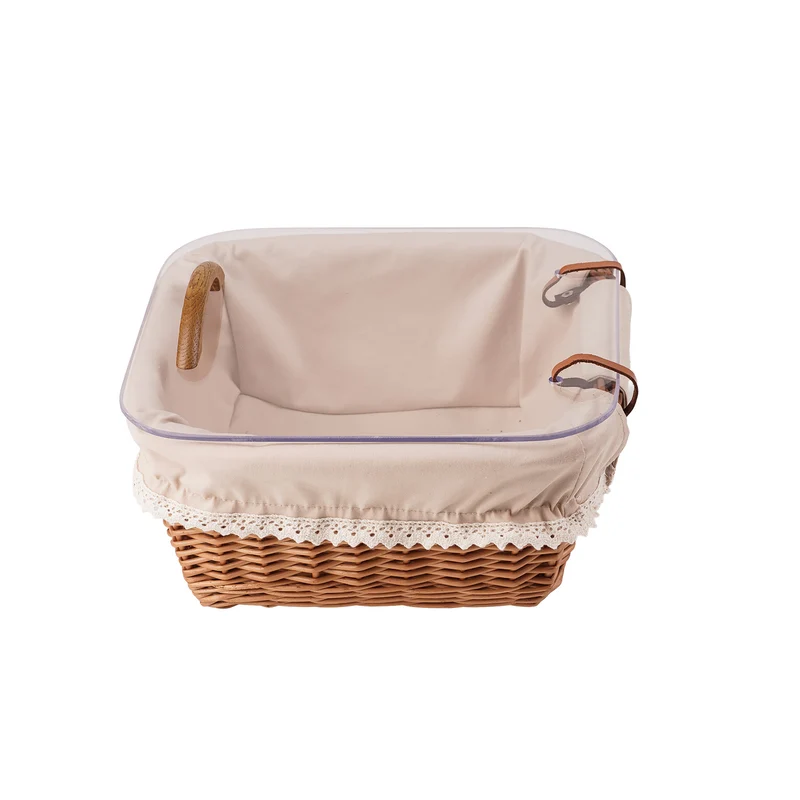 Laro wicker bread basket for display with beige trim and transparent lid – set of 2 TheWickerStories