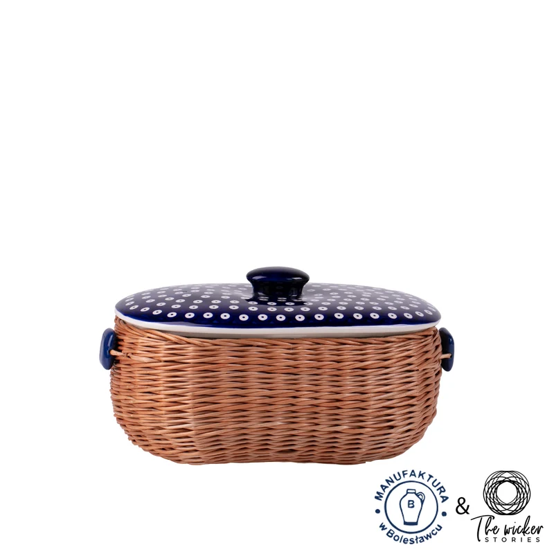 Manufaktura w Bolesławcu wicker bread bin, bread basket, pastry basket with ceramic lid and trim TheWickerStories