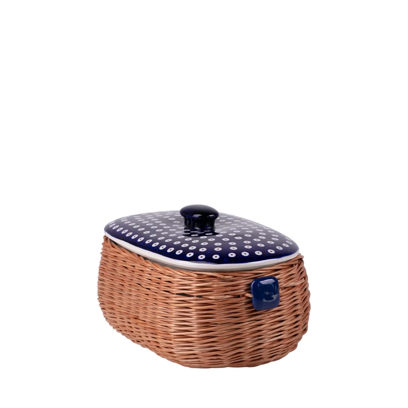 Manufaktura w Bolesławcu wicker bread bin, bread basket, pastry basket with ceramic lid and trim TheWickerStories