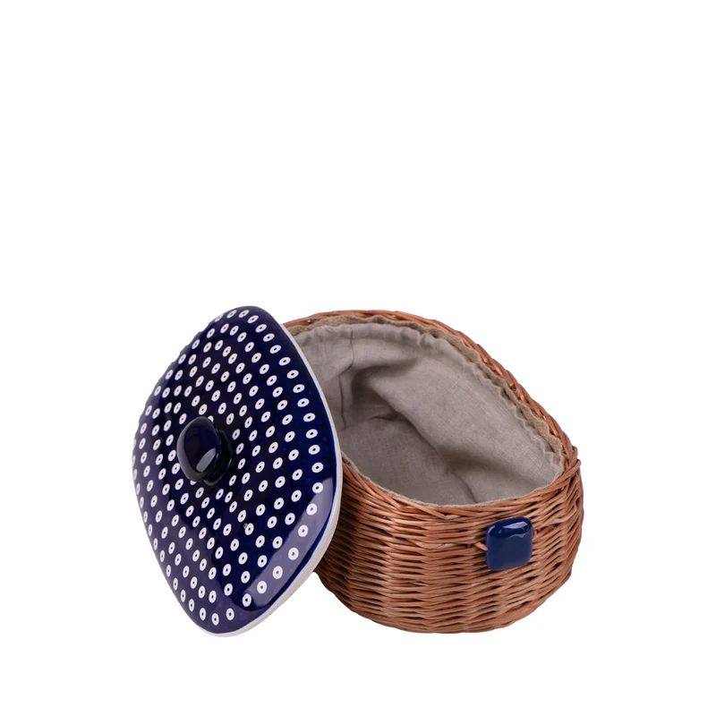 Manufaktura w Bolesławcu wicker bread bin, bread basket, pastry basket with ceramic lid and trim TheWickerStories