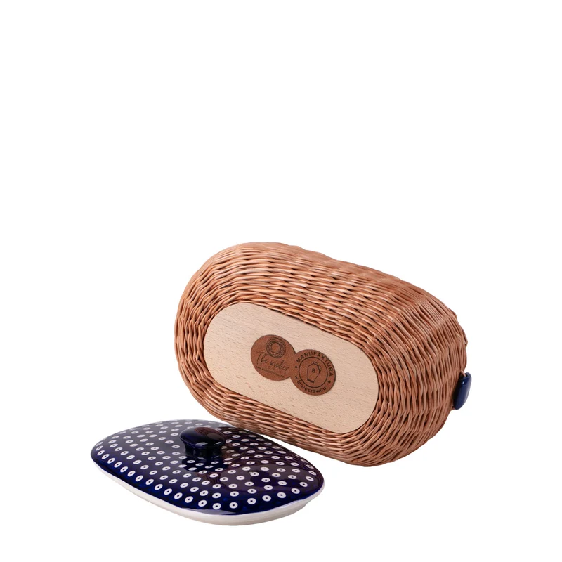 Manufaktura w Bolesławcu wicker bread bin, bread basket, pastry basket with ceramic lid and trim TheWickerStories