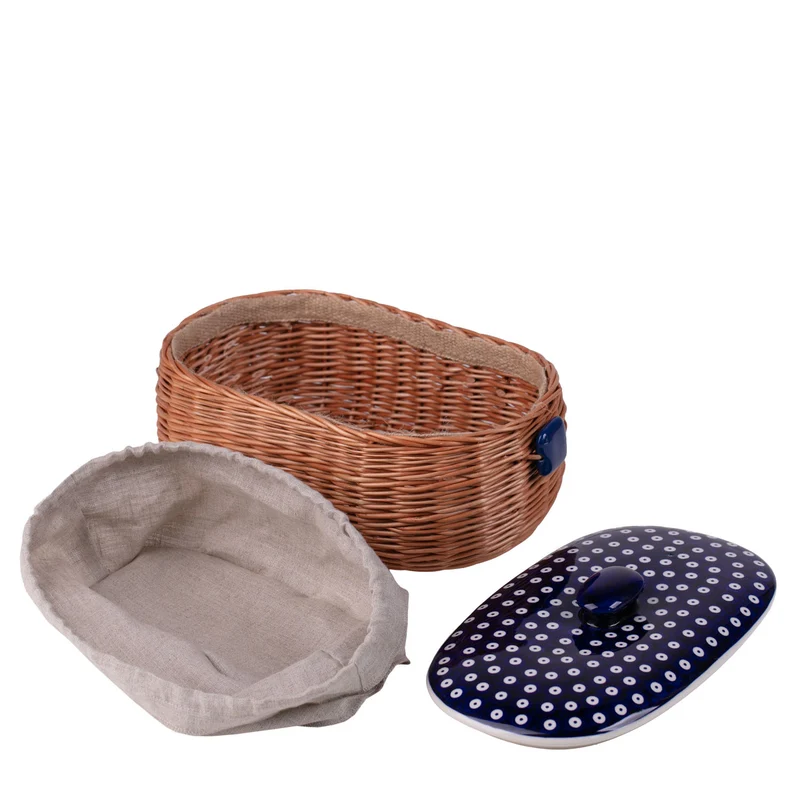 Manufaktura w Bolesławcu wicker bread bin, bread basket, pastry basket with ceramic lid and trim TheWickerStories