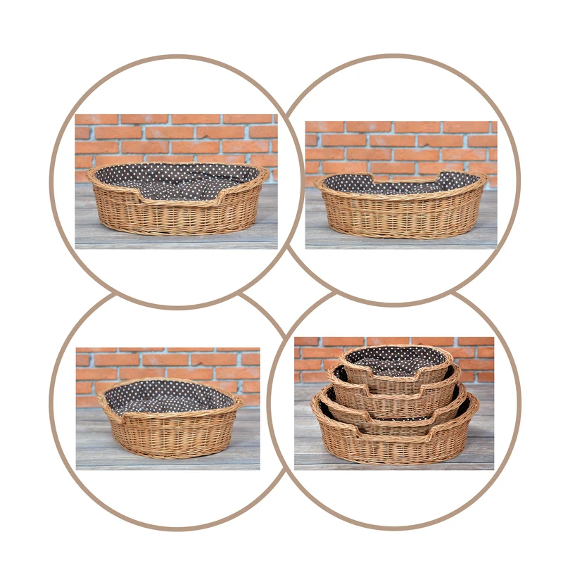 Esmira wicker pet bed for dogs and cats with brown cushion TheWickerStories