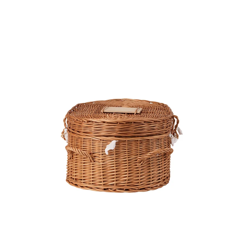 Memoria wicker coffin for animals with white trim and cushion TheWickerStories