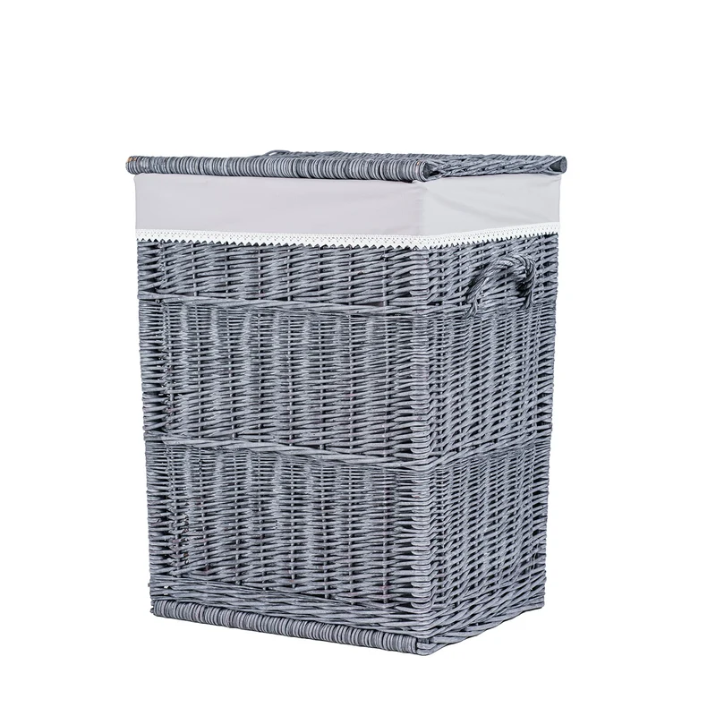 Ardea wicker laundry basket with gray trim and lid TheWickerStories