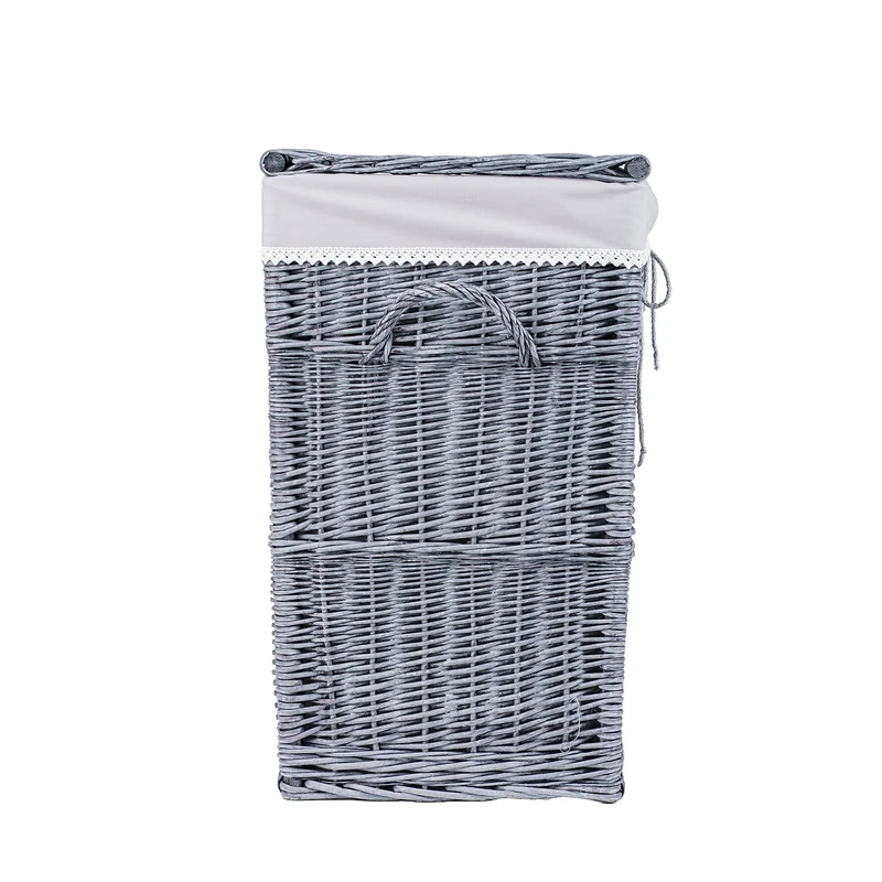 Ardea wicker laundry basket with gray trim and lid TheWickerStories