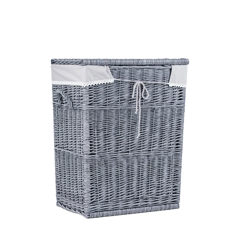 Ardea wicker laundry basket with gray trim and lid TheWickerStories