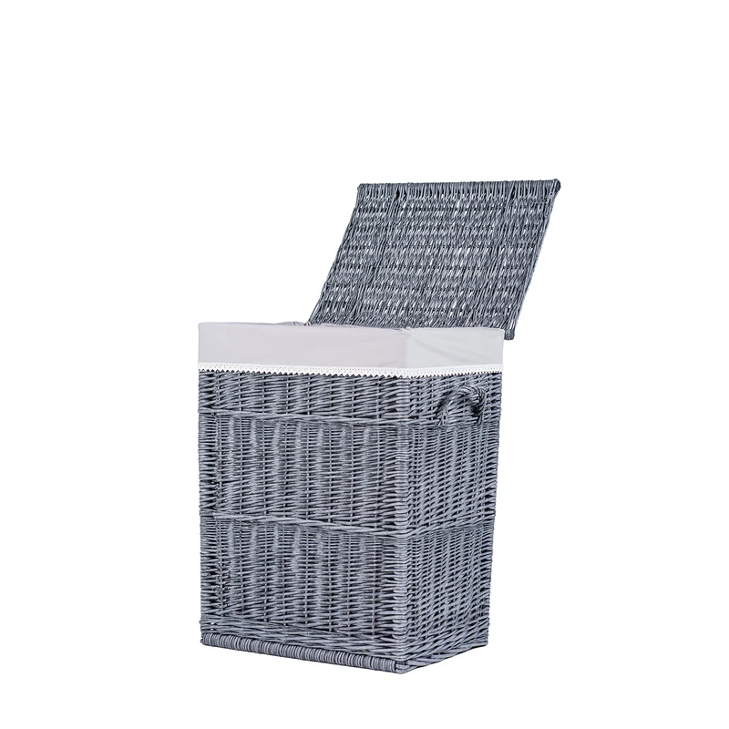 Ardea wicker laundry basket with gray trim and lid TheWickerStories