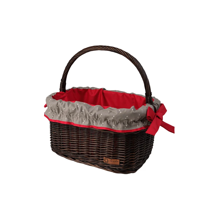 Wernis varnished wicker shopping basket with red trim, with handle TheWickerStories