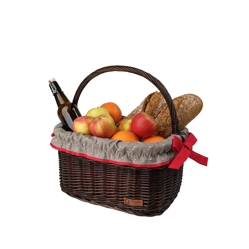 Wernis varnished wicker shopping basket with red trim, with handle TheWickerStories
