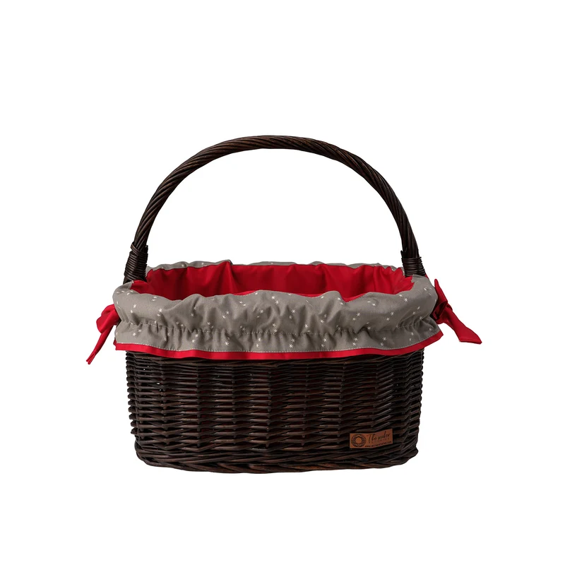 Wernis varnished wicker shopping basket with red trim, with handle TheWickerStories
