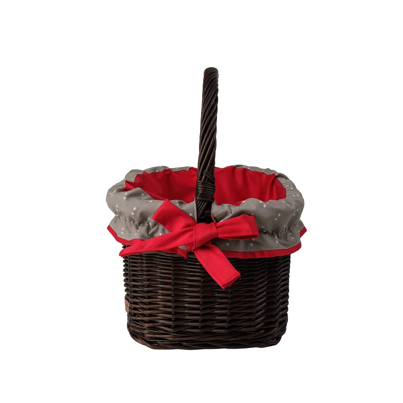 Wernis varnished wicker shopping basket with red trim, with handle TheWickerStories