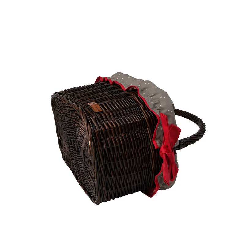 Wernis varnished wicker shopping basket with red trim, with handle TheWickerStories