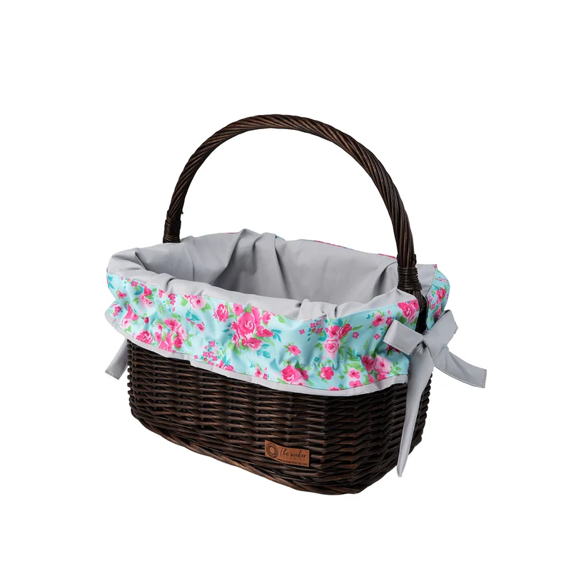 Wernis wicker shopping basket with gray trim and handle TheWickerStories