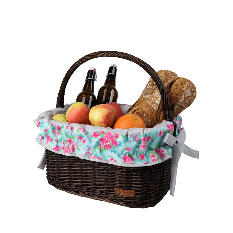Wernis wicker shopping basket with gray trim and handle TheWickerStories