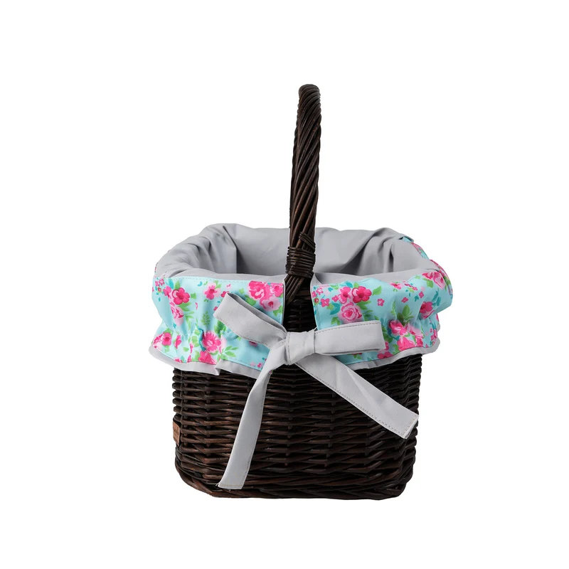 Wernis wicker shopping basket with gray trim and handle TheWickerStories