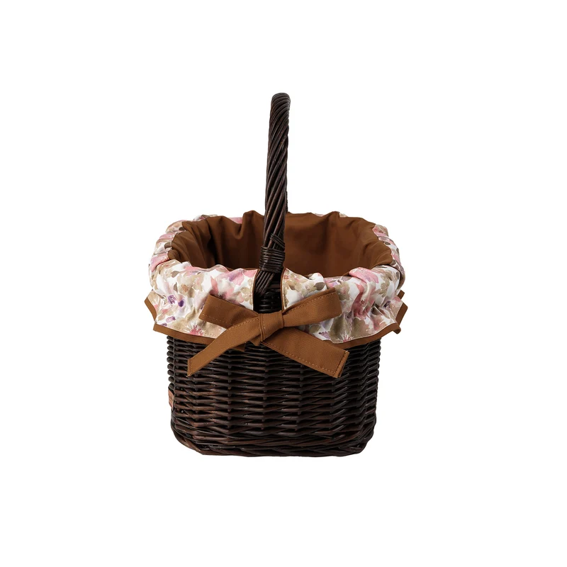 Wernis varnished wicker shopping basket with brown trim and handle by TheWickerStories