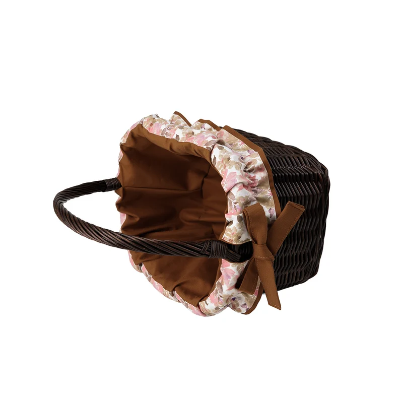 Wernis varnished wicker shopping basket with brown trim and handle by TheWickerStories
