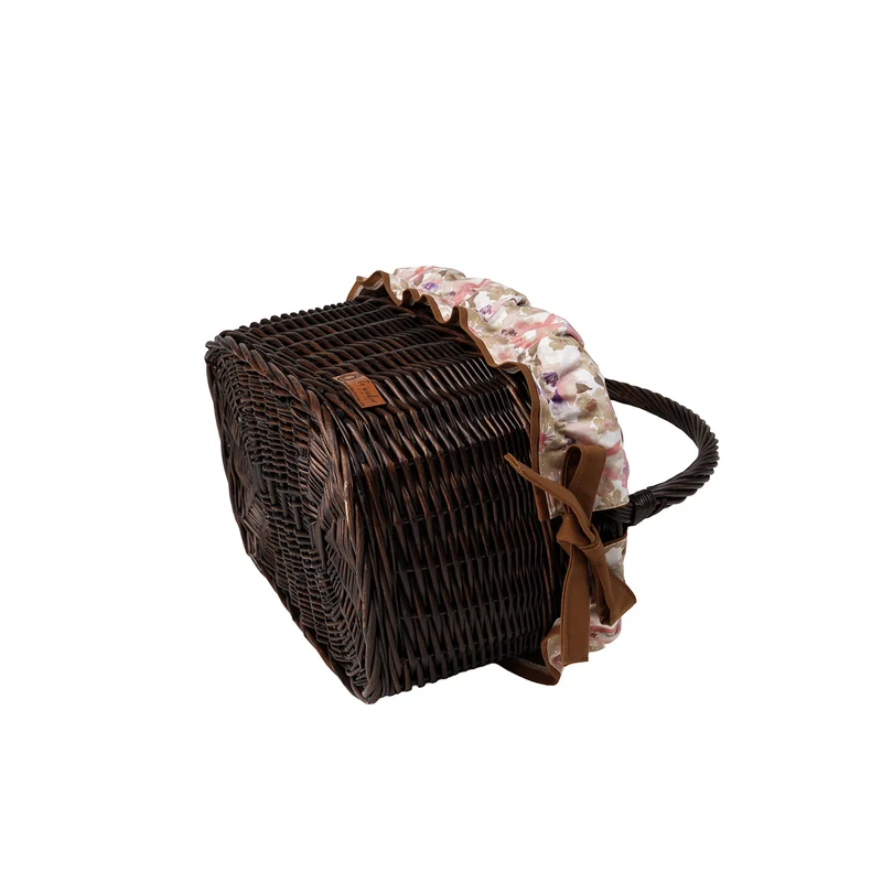 Wernis varnished wicker shopping basket with brown trim and handle by TheWickerStories
