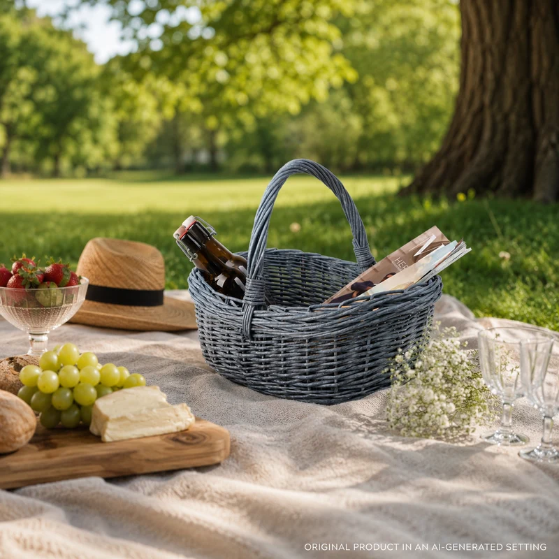 Wenevre wicker shopping and picnic basket with handle TheWickerStories