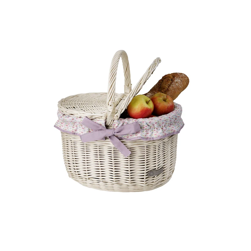 Kastalia wicker picnic basket with purple trim, with lid and handle TheWickerStories