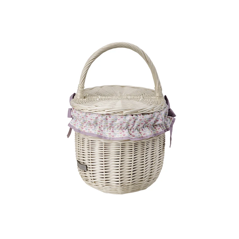 Kastalia wicker picnic basket with purple trim, with lid and handle TheWickerStories