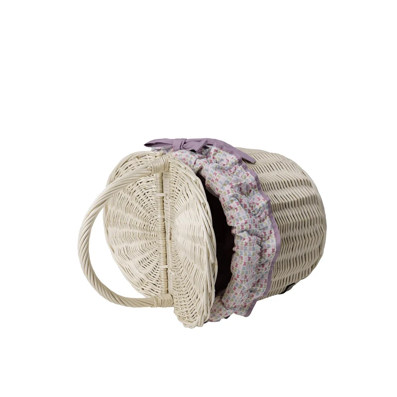 Kastalia wicker picnic basket with purple trim, with lid and handle TheWickerStories
