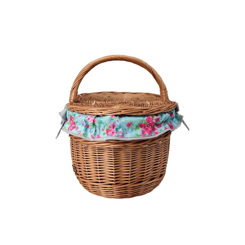 Kastalia wicker picnic basket with blue trim, with lid and handle TheWickerStories