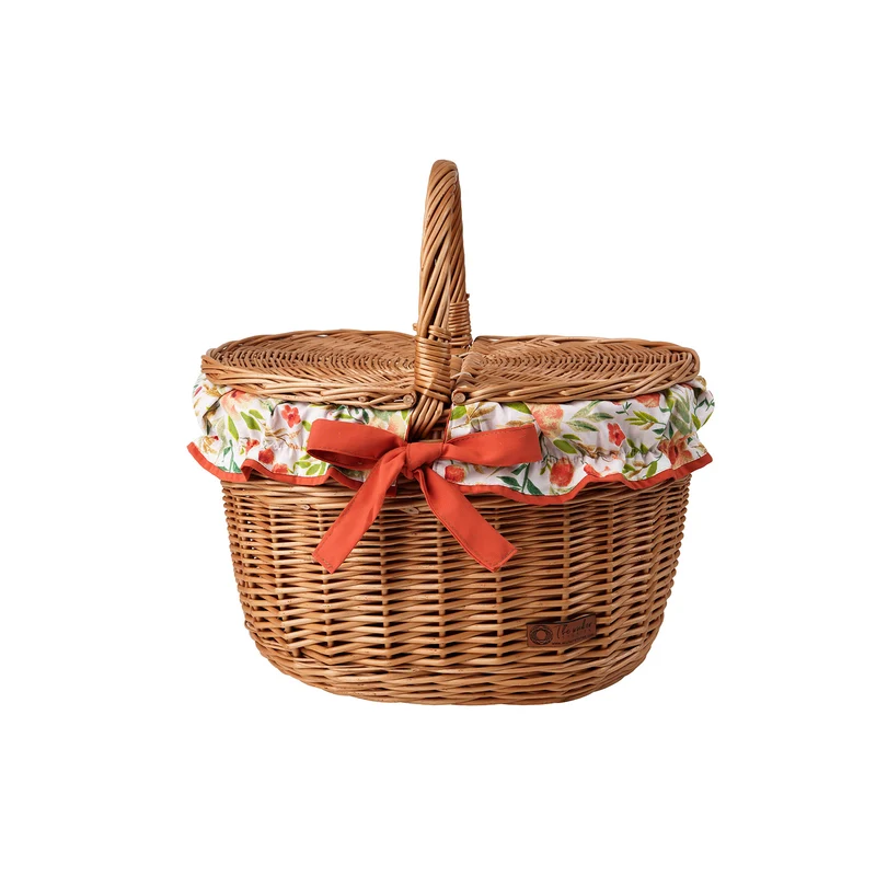 Kastalia wicker picnic basket with orange trim, with lid and handle TheWickerStories