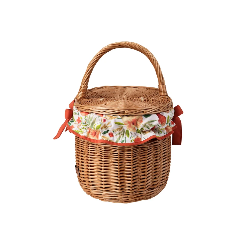Kastalia wicker picnic basket with orange trim, with lid and handle TheWickerStories