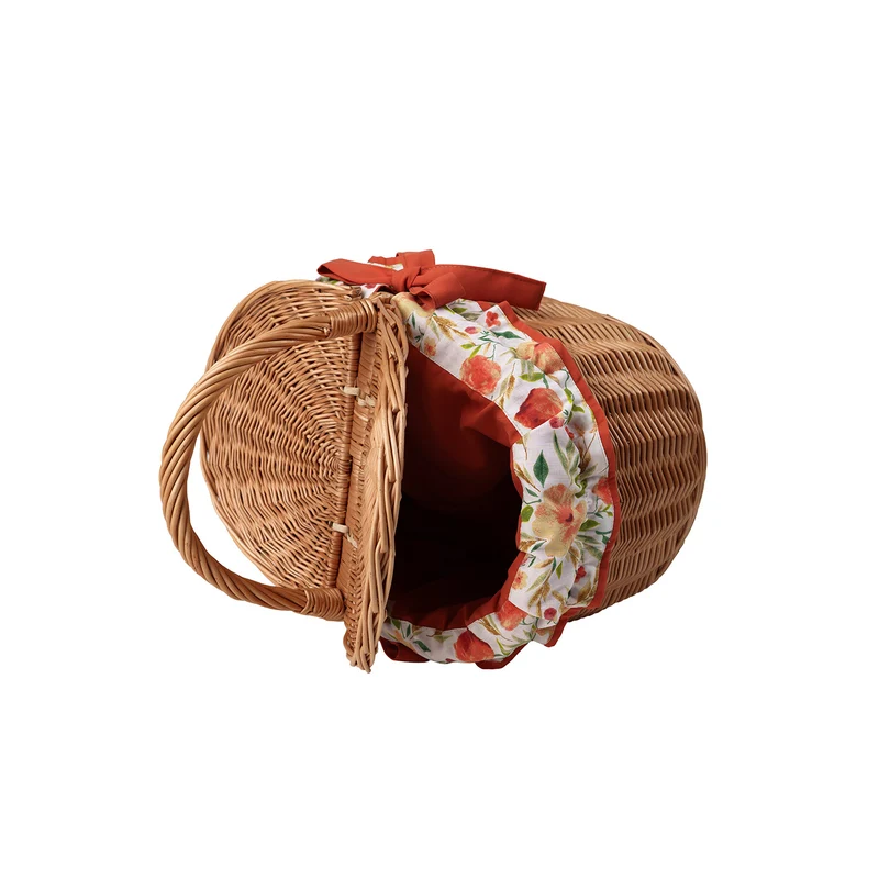 Kastalia wicker picnic basket with orange trim, with lid and handle TheWickerStories