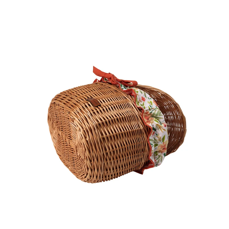 Kastalia wicker picnic basket with orange trim, with lid and handle TheWickerStories