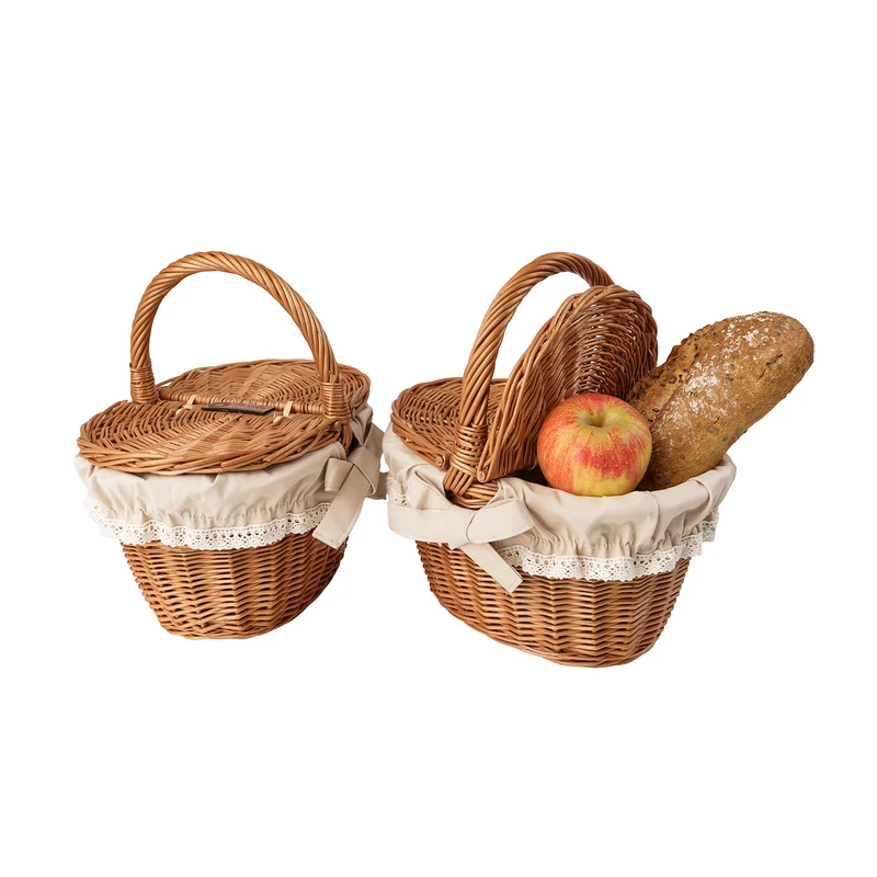 Kastalia wicker basket for children for picnic and play – set of 2, with beige trim, TheWickerStories