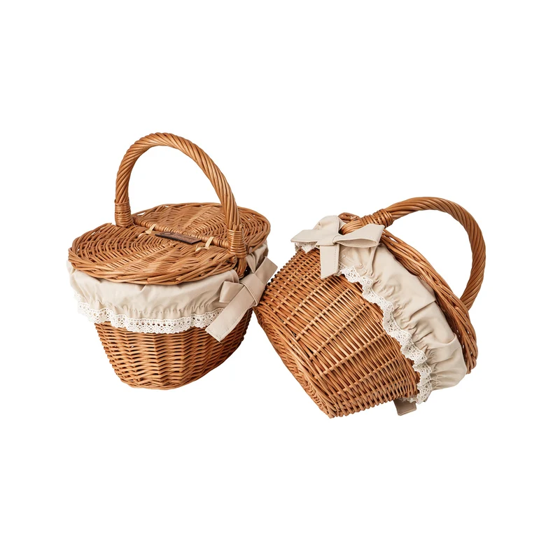 Kastalia wicker basket for children for picnic and play – set of 2, with beige trim, TheWickerStories