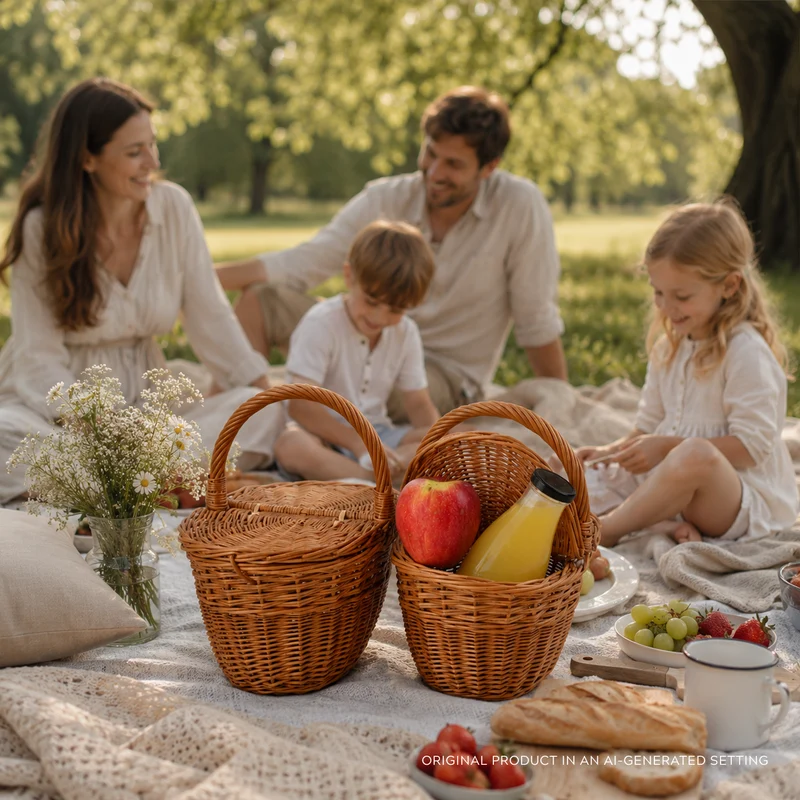 Kastalia wicker picnic and play basket for children – set of 2 with lid, TheWickerStories