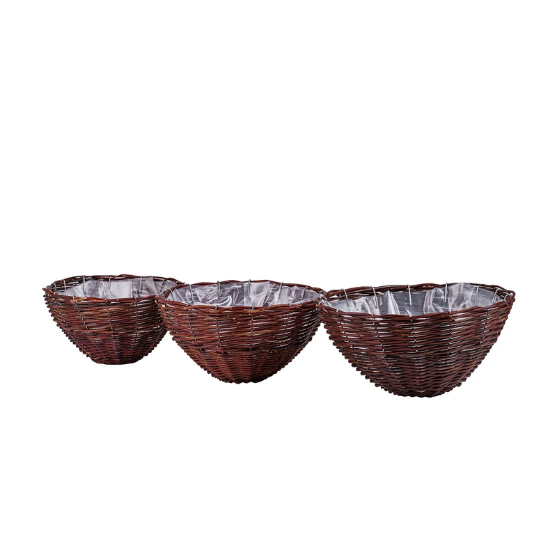 Pallados wicker hanging planter for flowers with chain and plastic liner, set of 3 TheWickerStories