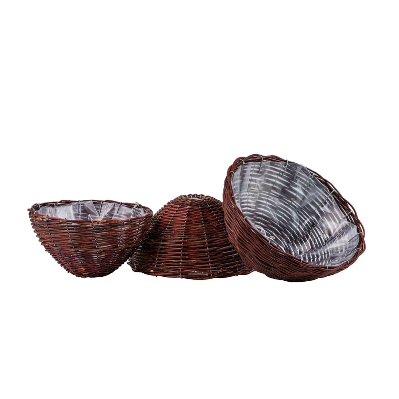 Pallados wicker hanging planter for flowers with chain and plastic liner, set of 3 TheWickerStories