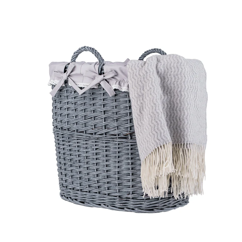 Celia wicker decorative storage basket with gray trim TheWickerStories